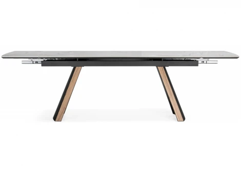 Кухонный стол Woodville Симмонс 180(260)x90 statuario titan gloss / черный / орех дуб монтана