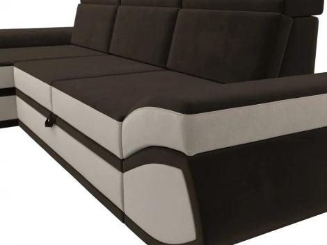 Диван угловой Лига-032 левый угол (Коричневый,Бежевый/Микровельвет) Лига Диванов арт.121654L