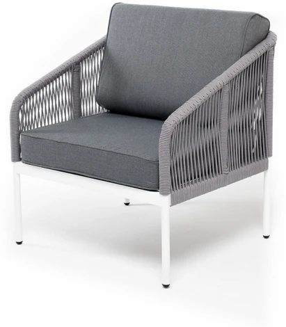 "Канны" кресло плетеное из роупа, каркас алюминий серый (RAL7022) муар, роуп серый круглый, ткань серая 017 4SIS арт.УТ-00005386