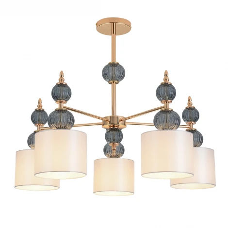 Потолочная люстра на штанге Lumion Mikimito 8418/5 французкое золото/серый, металл/текстиль E27 5*40W 220V