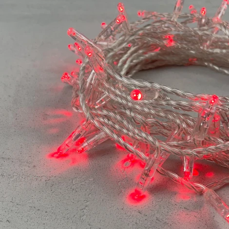 Гирлянда Нить с колпачком 10м красная 220В, 100 LED, провод прозрачный ПВХ, IP65 Laitcom PST100CAP-10-2R