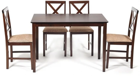 Обеденный комплект Хадсон (стол + 4 стула)/ Hudson Dining Set дерево гевея/мдф, стол: 110х70х75см / стул: 44х42х89см, cappuccino (темный орех), ткань кор.-зол. (1 Tetchair 13691