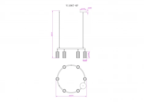 Подвесная люстра кольцо Moderli Cora V11602-6P (220V, на тросе, кольцо)