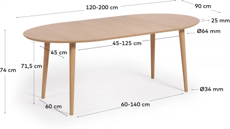 Раздвижной стол Oakland из МДФ с дубовым шпоном и ножками из массива каучука Ø120(200)x90 см La Forma (ex Julia Grup) арт.114617