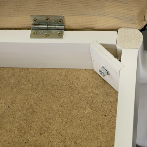 Банкетка Ретро с ящиком белый, ткань полоса синий Mebelik арт.007711