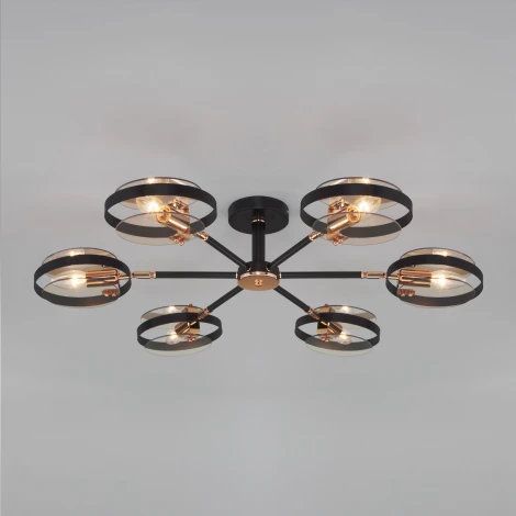 Потолочная люстра Wi-Fi на штанге Eurosvet Gallo 70121/6 черный (220V, управление смартфоном, голосовое управление, умный дом - Minimir Home, Алиса, Маруся, Салют, кольцо)