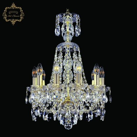 Подвесная люстра с хрустальными подвесками Art Classic 11.21 11.21.10.141.XL-62.Gd.Sp (220V, на цепи, подсвечник, свеча)