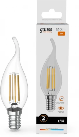 Лампочка светодиодная филаментная Gauss Filament Elementary 42118 Свеча на ветру 8W 510lm 2700К Е14 LED