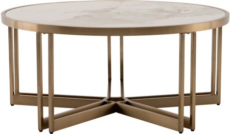 Журнальный столик Stool Group Алиада 90х90 см светлая керамика сталь шампань арт.УТ000040353