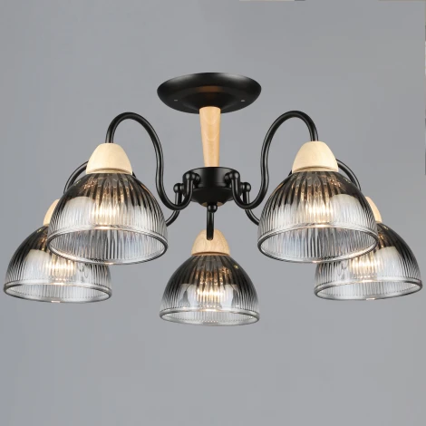 Потолочная люстра на штанге Reluce 69660-0.3-05 BK+WOOD