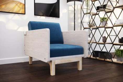 Кресло Arsko Двалин беленый дуб велюр синий