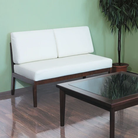 Диван-скамья Массив мягкая экокожа крем, каркас орех Mebelik арт.007549