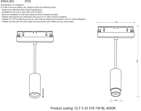 Трековый светильник магнитный Crystal Lux SPACE CLT 0.33 016 7W BL 4000K (LED, 48V)