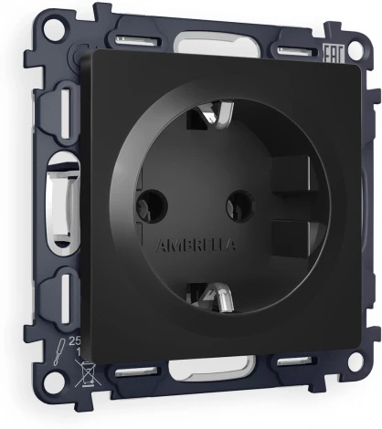 Комплект механизма Ambrella Volt электрической розетки ALFA MA806010 Черный матовый с заземлением на винтовых зажимах 2P+E 16A-250V QUANT
