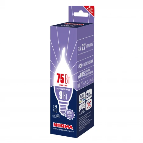 Лампа светодиодная, матовая, дневной белый свет 6500K Volpe Norma LED-CW37-9W/6500K/E14/FR/NR