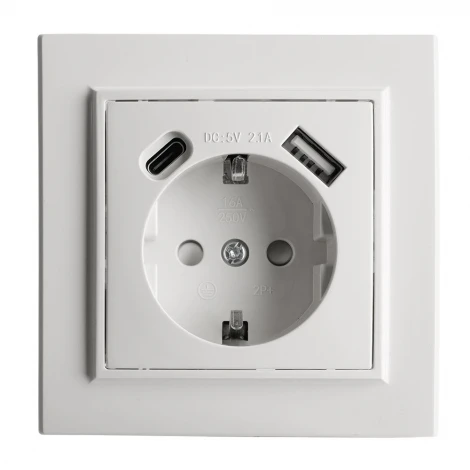 Розетка с USB Type A+С (белый) Stekker Эрна 50076