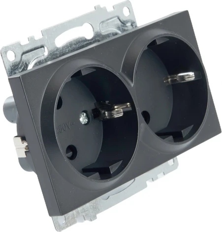 Розетка двойная с заземлением и шторками (черный) Stekker Катрин 39612