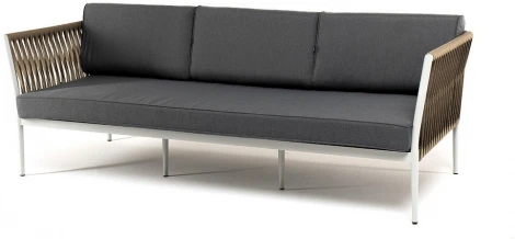"Касабланка" диван 3-местный плетеный из роупа, каркас алюминий светло-серый (RAL7035) муар, роуп серо-коричневый 23мм, ткань серая 017 4SIS арт.УТ-00006210