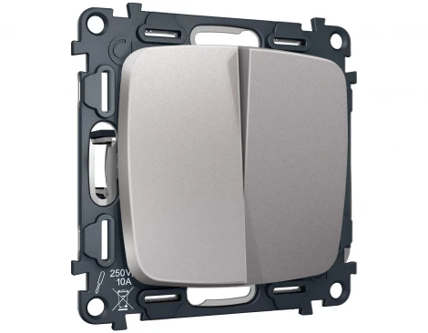 Комплект механизма двухклавишного перекрестного выключателя встраиваемый (сталь матовый) Ambrella Volt QUANT MO503030