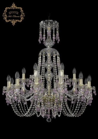 Подвесная большая люстра Art Classic 11.24 11.24.12+6.300.XL-93.Gd.V7010 (220V, хрусталь, на цепи, подсвечник, свеча)