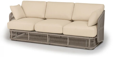 "Альбано" диван 3-местный плетеный из роупа, каркас алюминий светло-серый (RAL7035) муар, роуп серый меланж круглый, ткань Mossle светло-бежевая 4SIS арт.УТ-00009454