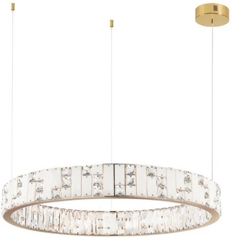 Подвесной светильник Odeon Light Crossa 5072/100L золото/прозрачный/белый/металл/хрусталь/алебастр LED 100W 3700K (220V, кольцо)
