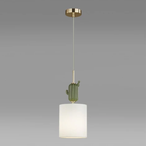 Подвесной светильник Odeon Light Cactus 5425/1 золотой/зеленый/белый/металл/керамика/ткань E14 1*40W (220V, на проводе, круглые)