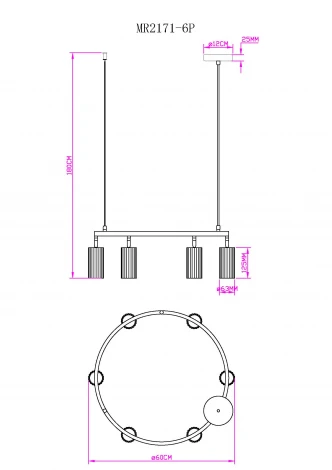 Подвесной светильник с гибким неоном MyFar Alex MR2171-6P (220V, на тросе, круглые)
