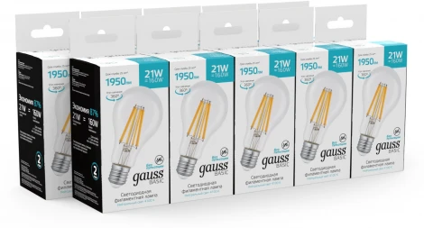 Лампочка светодиодная филаментная Gauss Filament 40712212 А70 21W 1950lm 4100К Е27 LED