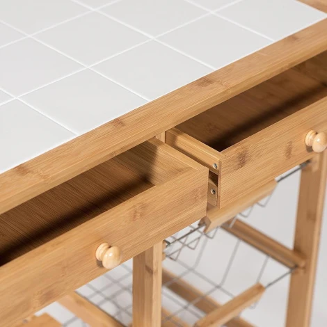 Столик передвижной кухонный разделочный (mod. JW3-2063) натуральный (прессованный бамбук/плитка)