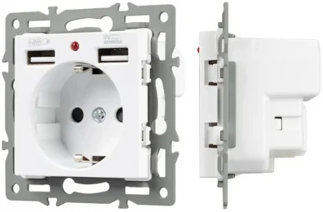 Механизм розетки с USB зарядкой SCT-MUAA-PL-WH (250V, 16A) (Arlight) 043733