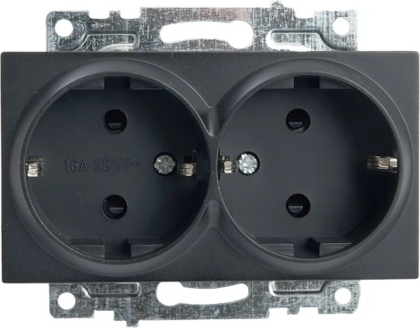 Розетка двойная с заземлением и шторками (черный) Stekker Катрин 39612