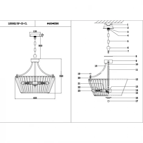 Подвесная люстра Lumien Hall Dzhasmin LH3052/5P-CO-CL