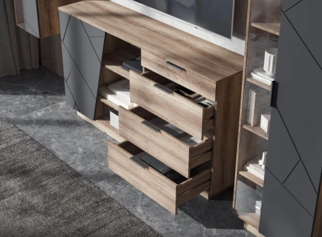 Комод Woodville Диамо КМ 01 софт графит / дуб каньон 545998