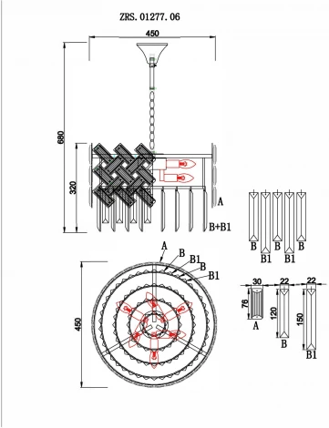 Подвесная люстра Zortes Dia ZRS.01277.06 (220V, хрусталь, на цепи, круглые, IP21)