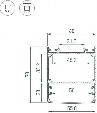 Профиль LINE-6070-3000 ANOD (Arlight, Алюминий) 047502