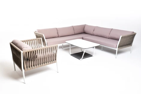 Модульная лаунж-зона из роупа (веревки), каркас из алюминия 4SIS Касабланка KAS-S5C1T1-5-SET