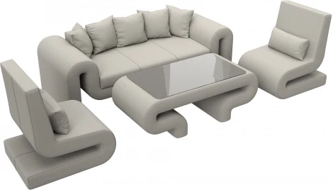 Набор Волна-2 (стол, диван, 2 кресла) (Бежевый/Рогожка) Лига Диванов арт.125781