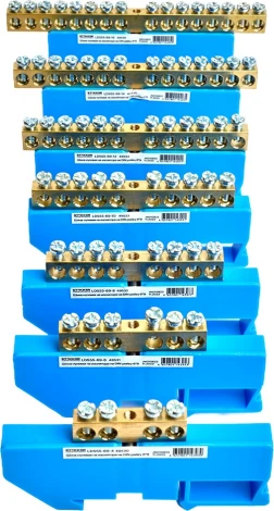 Шина нулевая на изоляторе на DIN-рейку 8 выводов (синий) Stekker 49532