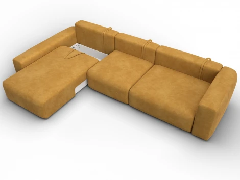 Диван угловой Лига-066 НПБ Лонг угол левый (ЛДСП,Фанера,Брус,Велюр/Желтый) Лига Диванов 131216L
