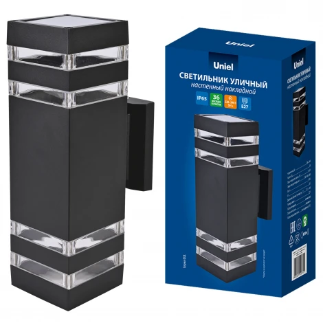 Настенный светильник уличный под лампы Е27 черный Uniel UUL-S24A 2x60W/E27 IP65 BLACK