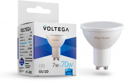 Лампочка светодиодная GU10 7W 220V полусфера белая 4000K Voltega 7057