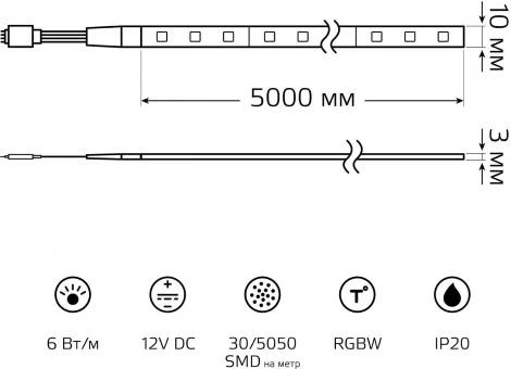 Светодиодная лента Gauss Basic BT011 LED 5050/30RGB+30W 12V 6W/m 390lm/m RGBW 10mm IP20 5m