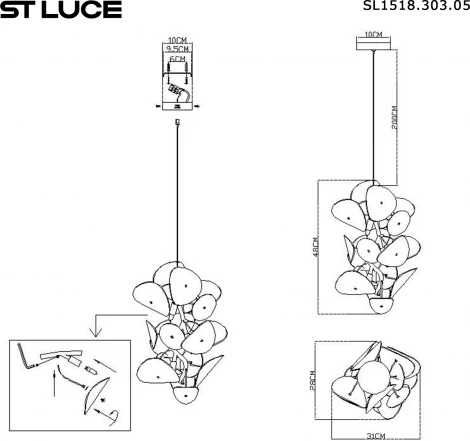 Светильник подвесной ST Luce SL1518.303.05 Латунь/Белый G9 5*5W 4000K (220V, на тросе)