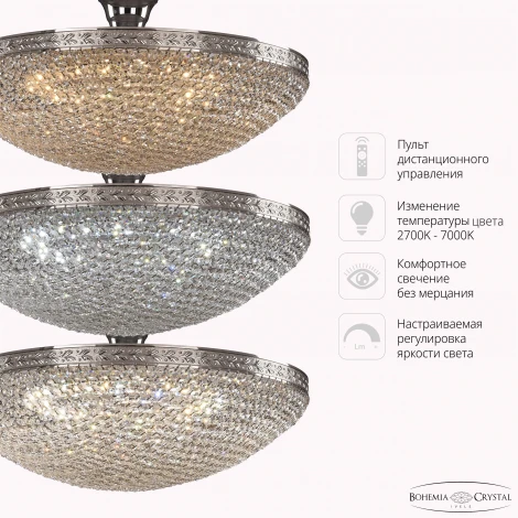 Потолочная люстра на штанге Bohemia 1932 19321/55IV/LED-DIM Ni (регулировка яркости, 220V, пульт управления, круглые)