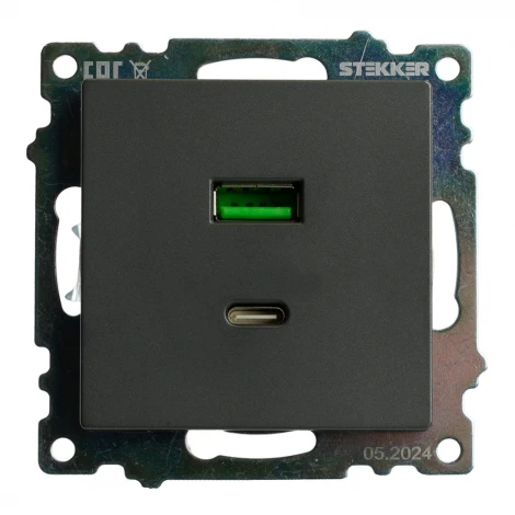 Розетка USB Type A+С (графит) Stekker Катрин 50052