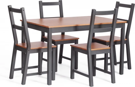 Обеденный комплект Соната (стол + 4 стула) / Sonata dining set Tetchair (Массив сосны/Графит) арт. 21793