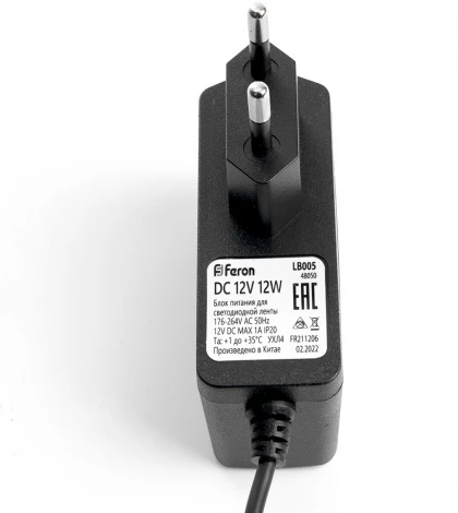 Блок питания для светодиодной ленты 12W 12V (драйвер) Feron LB005 48050