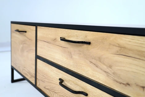 Тумба под телевизор Ивару Виртон (Металл,ЛДСП/Черный,Дуб крафт золотой) 101433