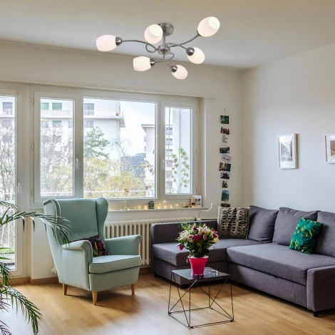 Потолочная люстра на штанге 150007/6R E27*60W Satin nickel Escada Argo ES0000066